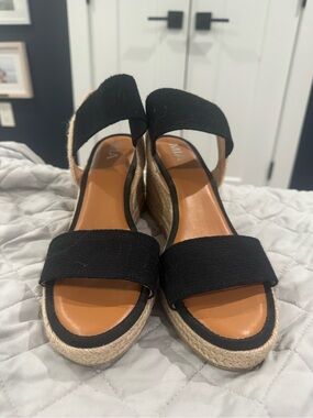 MIA Black Espadrille Wedge Sandals with Tan Insole